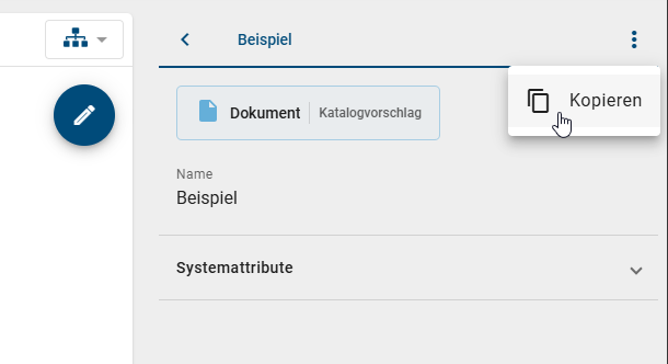 Der Screenshot zeigt die Schaltfläche "Kopieren" für ein Objekt in den Attributen eines Diagramms, nachdem Sie das Objekt ausgewählt und im Kontextmenü auf die Schaltfläche *Kopieren* geklickt haben.