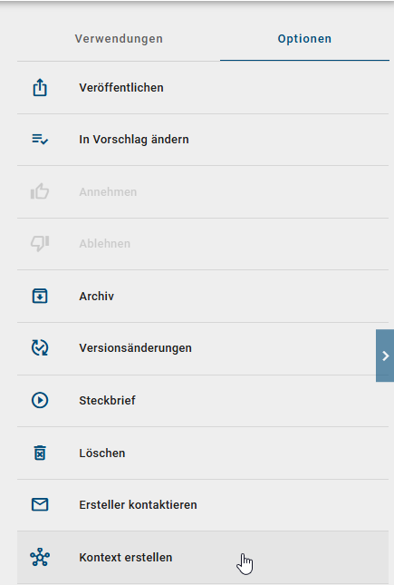 Der Screenshot zeigt die Option einen neuen Kontext zu erstellen.