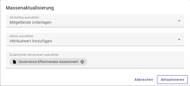 Der Screenshot zeigt das Dialogfenster zum hinzufügen eines Attributwerts für die Massenbearbeitung.