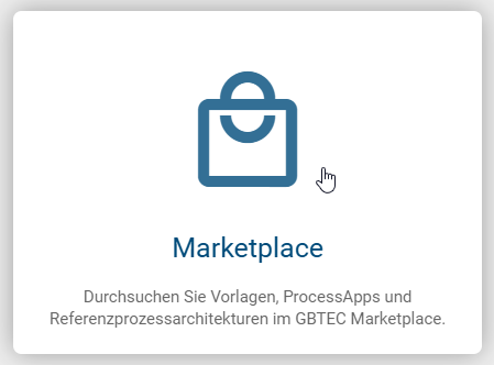 Der Screenshot zeigt die Kachel "Marketplace" in der Administration.