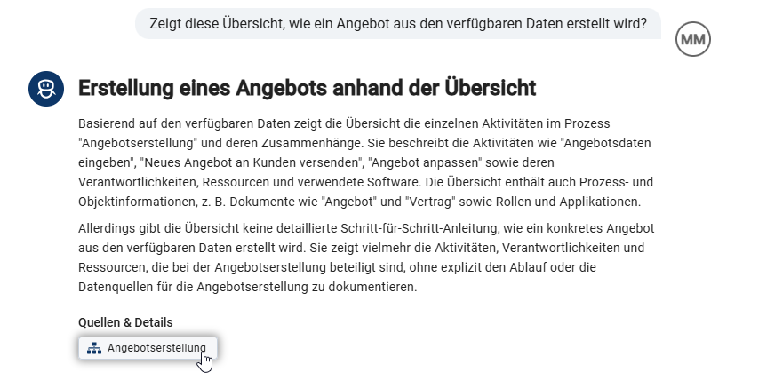 Der Screenshot zeigt, wie Referenzen im Chatbot von "Arty" angezeigt werden.