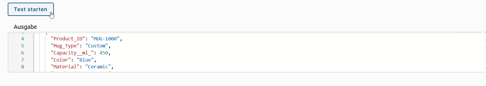 Der Screenshot zeigt das Ergebnis nach Ausführung des Tests im Skript-Editor mit „dataTables.get()“.