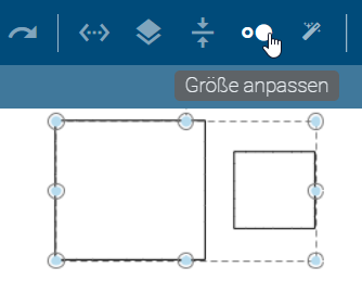 Hier werden die Schaltfläche "Größe anpassen" in der Menüleiste und zwei selektierte Symbole im Diagramm angezeigt.