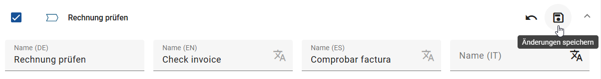 Der Screenshot zeigt die Schaltfläche "Änderungen speichern" für einen Listeneintrag, der Änderungen hat.