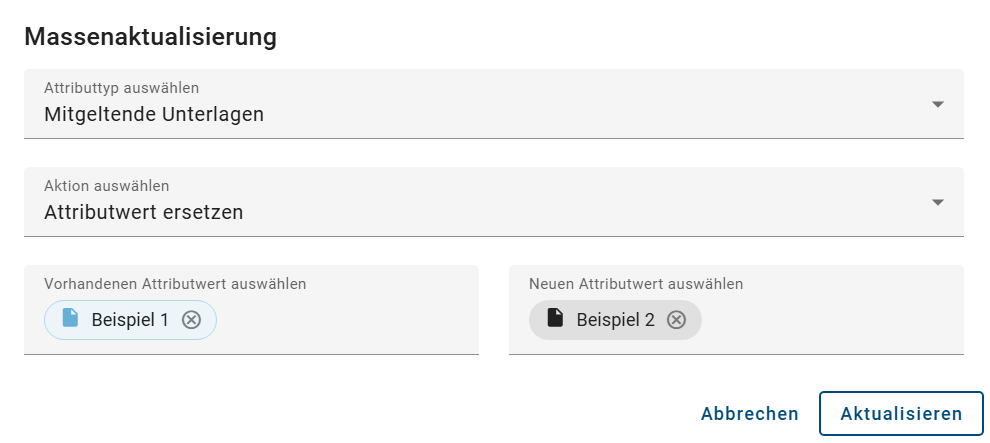 Der Screenshot zeigt die Möglichkeit einen Attributwert zu ersetzen.