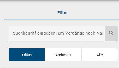 Der Screenshot zeigt die Filterfacette "Vorgangsstatus" in der Registerkarte "Filter" in einer Vorgangsliste.