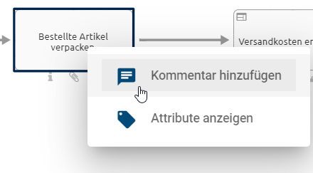 Die Option "Kommentar hinzufügen" im Kontextmenü eines Objekts wird hier verdeutlicht.