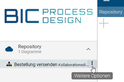 Dieser Screenshot zeigt den Button zum Öffnen des Kontextmenü neben dem Diagrammnamen im Explorer.