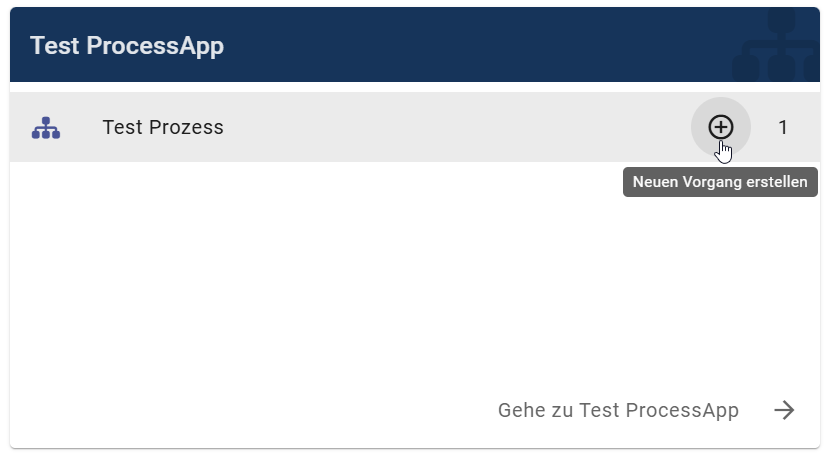 Der Screenshot zeigt die Option "Neuen Vorgang erstellen" innerhalb einer ProcessApp.