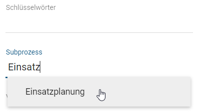 Dieser Screenshot zeigt die Eingabe eines Subprozesses in den Attributen einer Aktivität.