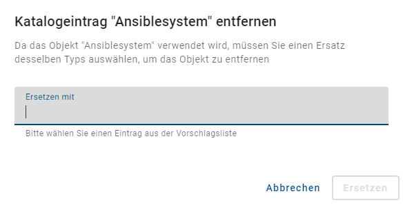 Der Screenshot zeigt das Dialogfenster zum Ersetzen eines Katalogeintrags.