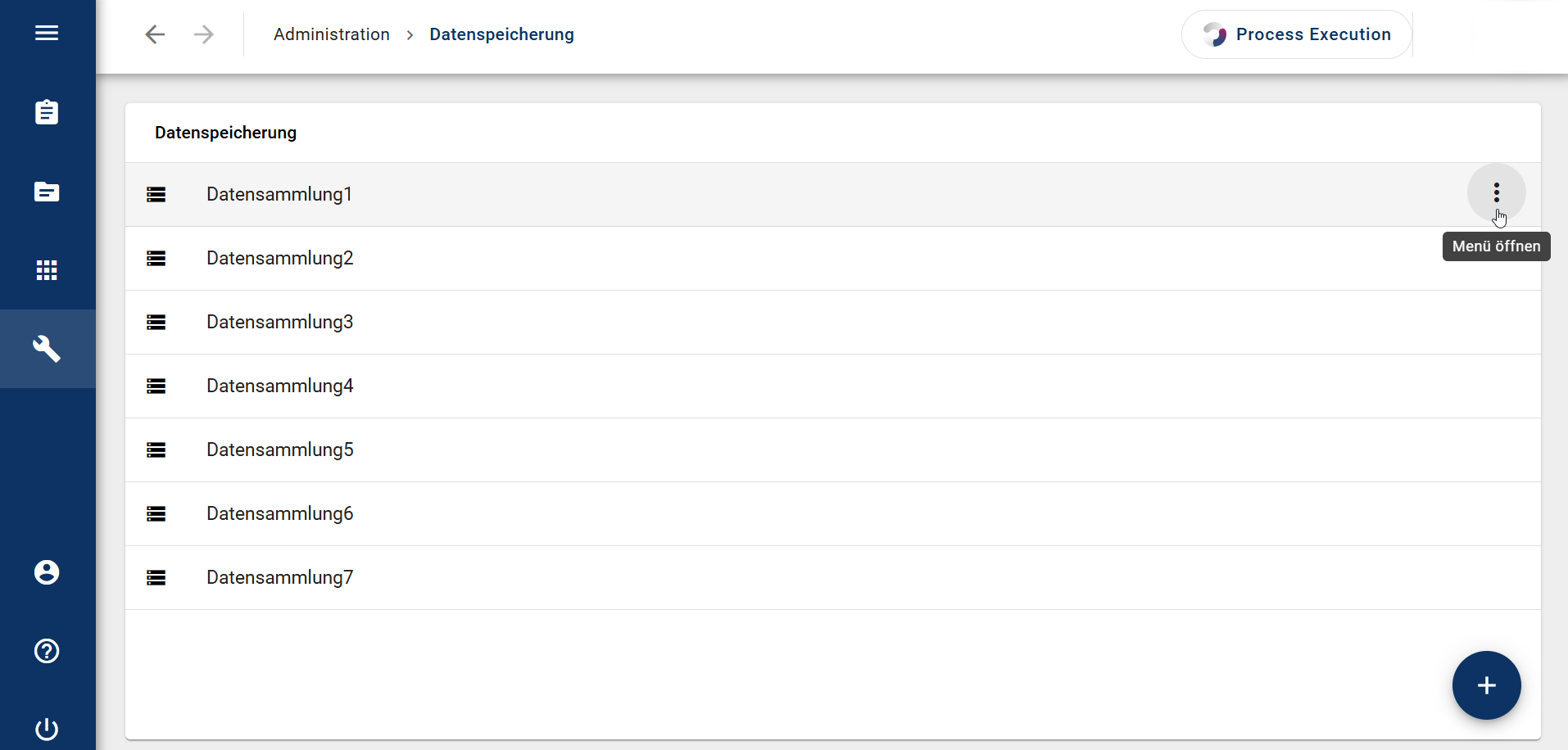 Der Screenshot zeigt eine Liste vorhandener Datenspeicherungen. Über die drei Punkte können Sie das Menü mit der Option "Löschen" öffnen.