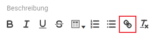 Hier werden die Icons für die Formatierung der Beschreibung gezeigt, wobei die Verlinkung hervorgehoben ist.