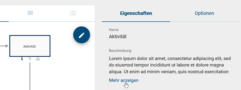 Dieser Screenshot zeigt die "Mehr anzeigen" Funktion von Beschreibungen.