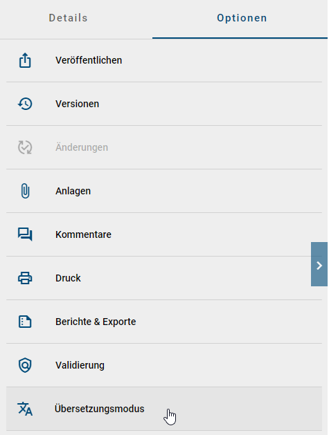 Der Screenshot zeigt die Option "Übersetzungsmodus".