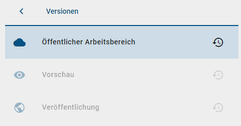 Dieser Screenshot zeigt die Versionen eines Diagramms, wobei der Bereich "Veröffentlichung" ausgegraut und somit nicht verfügbar ist.