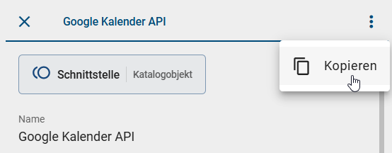 Der Screenshot zeigt die Option "Kopieren" für Objekt in der Detailsansicht eines Objekts.
