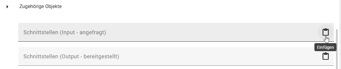 Der Screenshot zeigt die Option "Einfügen" für ein kopiertes Objekt im Bearbeitungsmodus einer EAM Kontextreferenz.