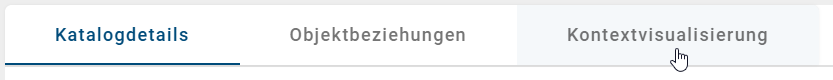 Der Screenshot zeigt die Reiter "Katalogdetails", "Objektbeziehungen" und "Kontextvisualisierung" für eine Applikation, wobei der Reiter "Kontextvisualisierung" ausgewählt ist.
