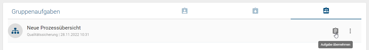 Der Screenshot demonstriert das Übernehmen einer Gruppenaufgabe.