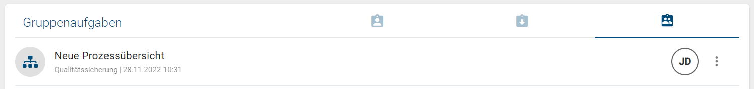 Der Screenshot zeigt, dass die Gruppenaufgabe von dem Benutzer mit den Initialen JD übernommen wurde.