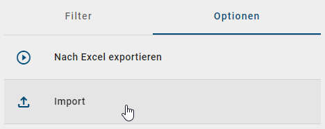 Der Screenshot zeigt die Option "Importieren" im Katalog.