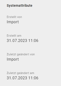 Hier werden die Systemattribute mit den zu "Import" geänderten Namen angezeigt.