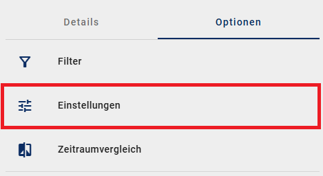 Der Screenshot zeigt die Registerkarte "Optionen" in den Bereichen "Matrix" und "Übersicht" und hebt die Option "Einstellungen" hervor.