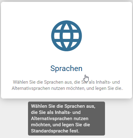 Der Screenshot zeigt die Kachel "Sprachen" in der Administration.