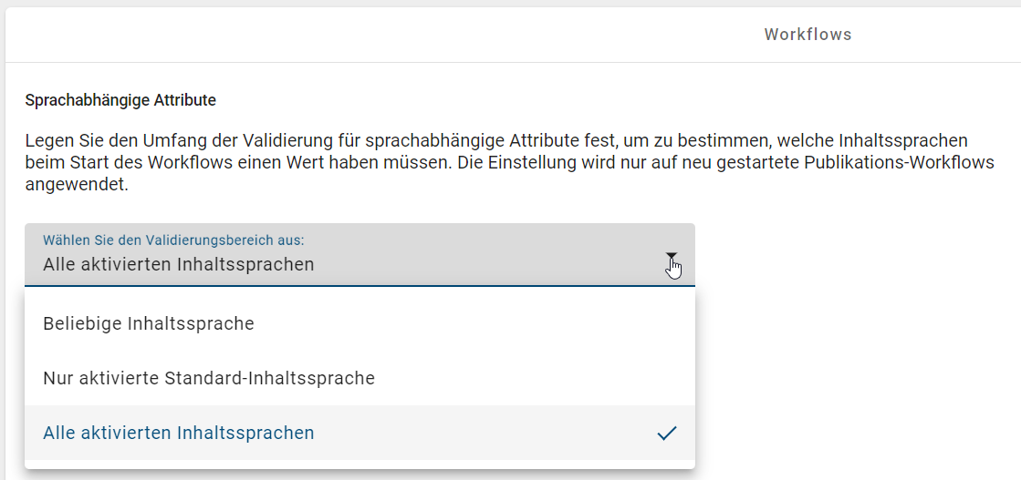 Der Screenshot zeigt die Auswahlmöglichkeiten für den Validierungsbereich in einem Drop-Down-Menü.