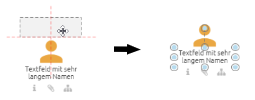 In diesem Bild wird ein Rollen-Symbol angezeigt, dessen Textfeld neu positioniert wird.
