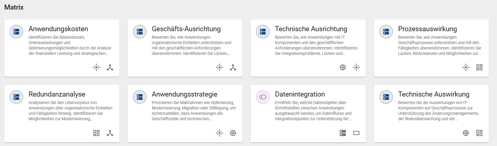 Der Screenshot zeigt alle Insights, die im Bereich "Matrix" aufgelistet sind.