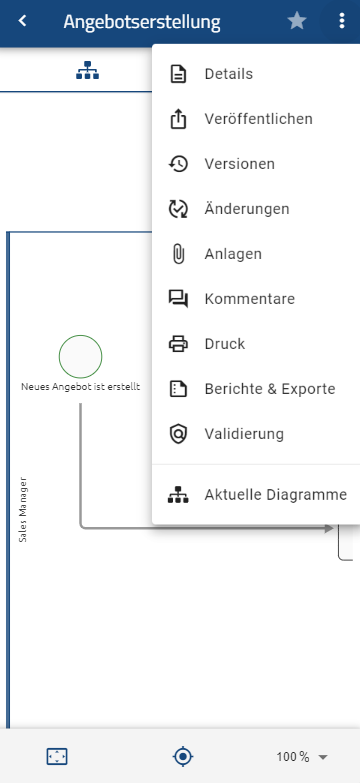 Der Screenshot zeigt die Optionen in der mobilen Version.