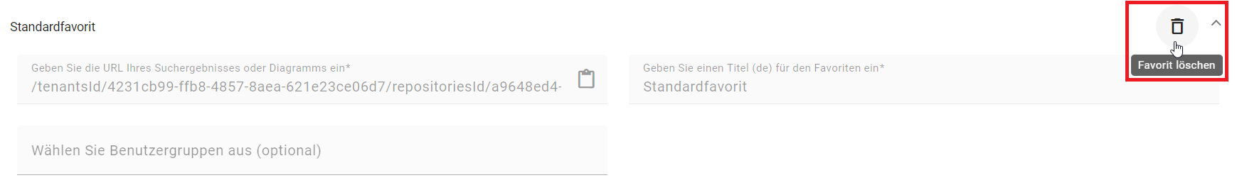 Der Screenshot zeigt die Option "Favorit löschen".