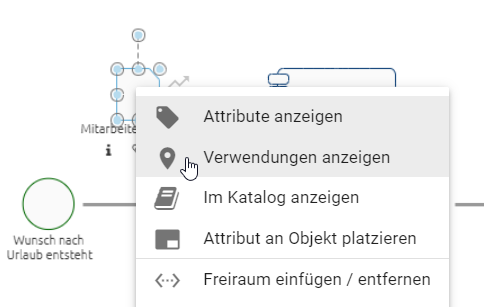 Hier wird die Schaltfläche "Verwendungen anzeigen" im Kontextmenü eines Objekts angezeigt.