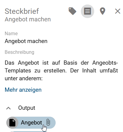 Dieser Screenshot zeigt den Klick auf die Büroklammer im Chip eines Dokuments im Steckbrief.