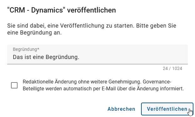 Der Screenshot zeigt das Dialogfenster für das Veröffentlichen einer Kontextreferenz.