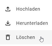 Der Screenshot zeigt die Option "Löschen" im Kontextmenü einer Berichtsvorlage.