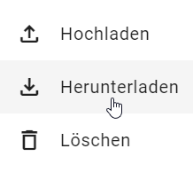 Der Screenshot zeigt die Option "Herunterladen" im Kontextmenü einer Berichtsvorlage.