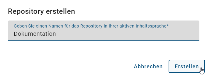 Der Screenshot zeigt das Dialogfenster für das Erstellen eines neuen Repositories.