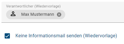 Dieser Screenshot zeigt die Checkbox zur Unterdrückung der Informationsmail.