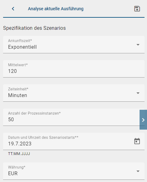 Hier wird das ausgefüllte Formular eines Szenarios gezeigt.