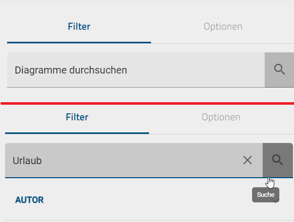 Der Screenshot zeigt die Schaltfläche "Suchen" im Filter-Tab.