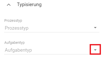 Hier wird das Dropdownmenü "Aufgabentyp" aus den Attributen eines Objekts gezeigt.