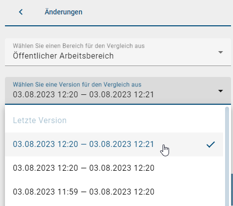 Der Screenshot zeigt Ihnen ein Dropdown-Menü, in der Sie die Möglichkeit haben eine bestimmte archivierte Version auszuwählen.