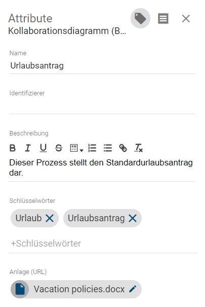 Dieser Screenshot zeigt die geöffnete Attributleiste eines Diagramm.