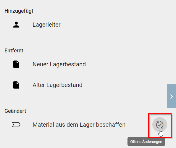 Der Screenshot zeigt das Symbol für "Offene Änderungen".