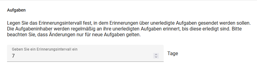 Der Screenshot zeigt die Standardeinstellung für Aufgaben-Erinnerungen.