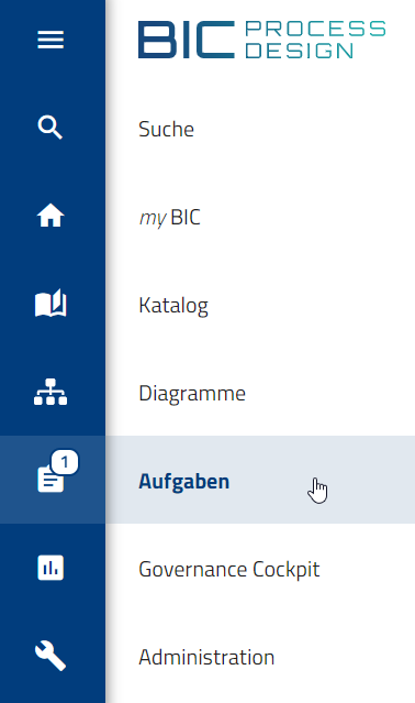 Die Schaltfläche "Aufgaben" wird hier in der Seitenleiste ausgewählt.
