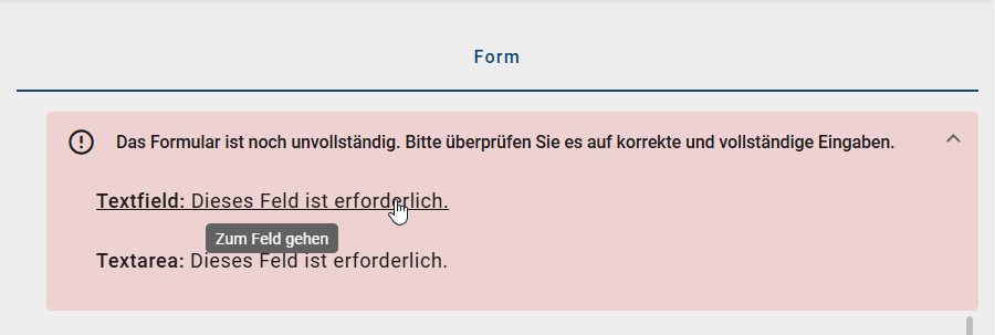 Der Screenshot zeigt eine interaktive Fehlermeldung in der Prozessausführungsansicht.